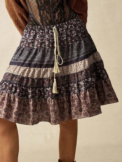 Bohemela Autumn Women's Vintage Music Festival Halloween Casual Vacation Floral Printed Ruffled S... | SHEIN