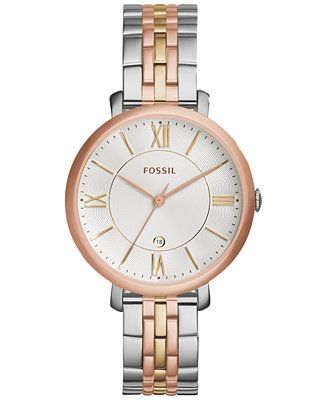 Fossil Women's Jacqueline Tri-Tone Stainless Steel Bracelet Watch 36mm ES3844 | Macys (US)