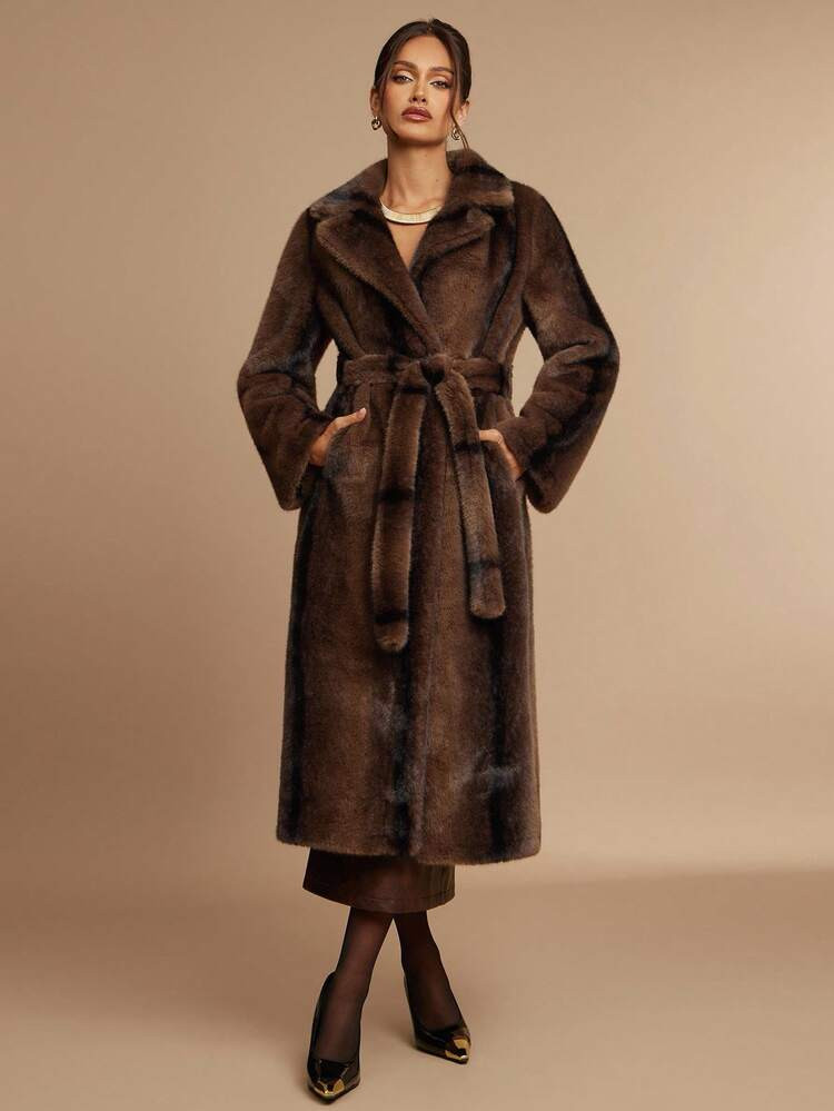 Silquee High Quality Women's Autumn And Winter Oversized Faux Fur Collar Long Sleeve Long Coat Loose Jacket Faux Fur Coat, Fashionable Autumn And Winter Faux Fur Fashion Jacket, Autumn And Winter Women's Solid Color Luxury Puffy Long Sleeve Jacket, Winter Puffy Vertical Bubble Coat Puffy Jacket Winter Women's Jacket Thanksgiving Women's Winter Women's Coat Christmas Women's Brown Puffy Jacket High Quality Composite Craft Fur Jacket Fur Coat Warm, Comfortable And Soft, Suitable For Going Out For Commutin,Fall | SHEIN