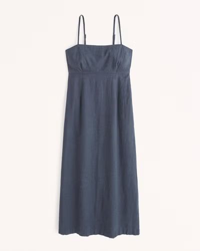 Women's Linen-Blend Midi Dress | Women's New Arrivals | Abercrombie.com | Abercrombie & Fitch (US)