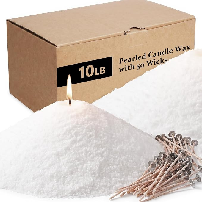 BISWYLBLJ Natural Pearled Candle Sand,10LBS White Sand Wax with Wicks,Refillable DIY Candle Makin... | Amazon (US)