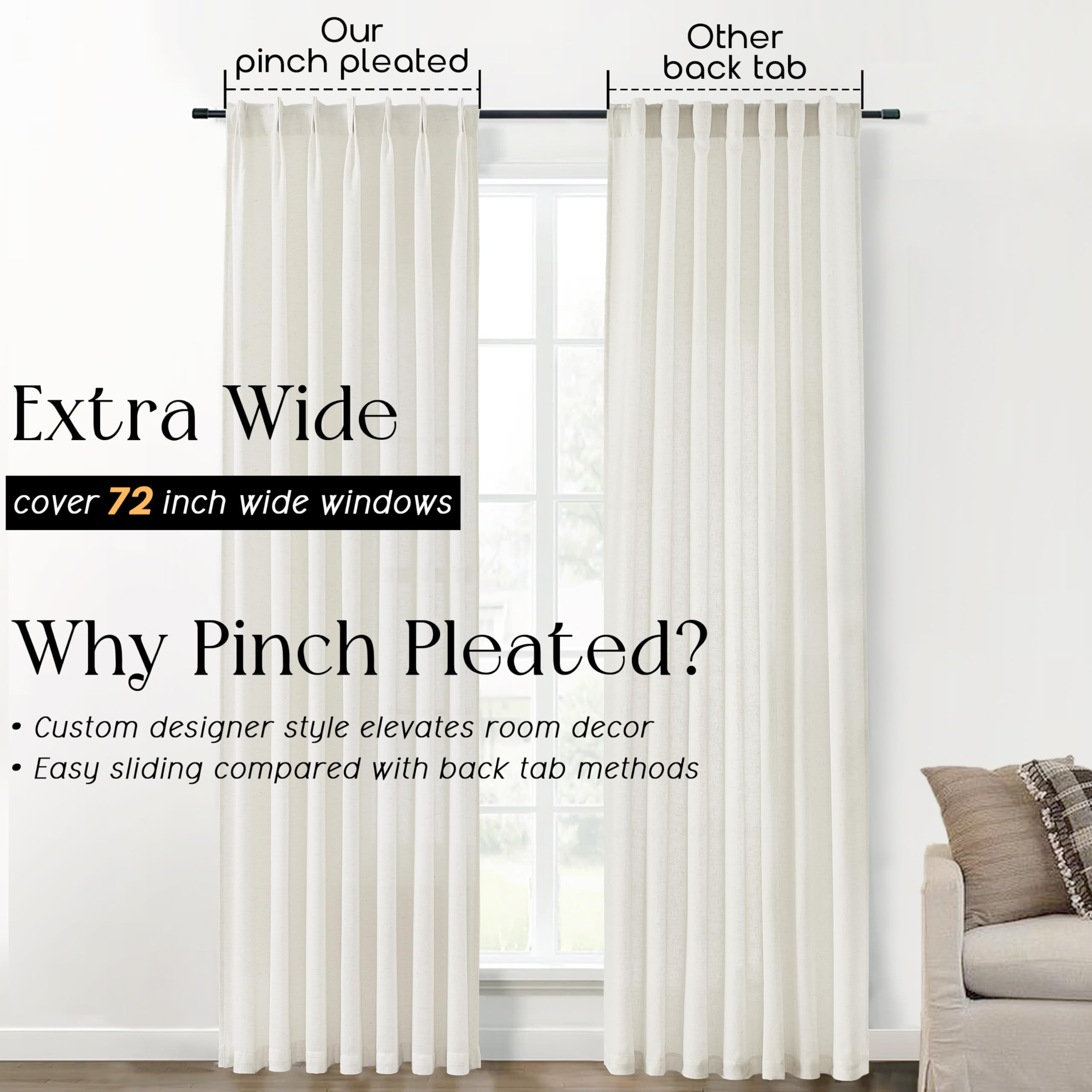 SHINELAND 120 Inch Curtains Extra Long,10 FT Length Linen Sheer Back Tab Hooks Track High Ceiling... | Amazon (US)