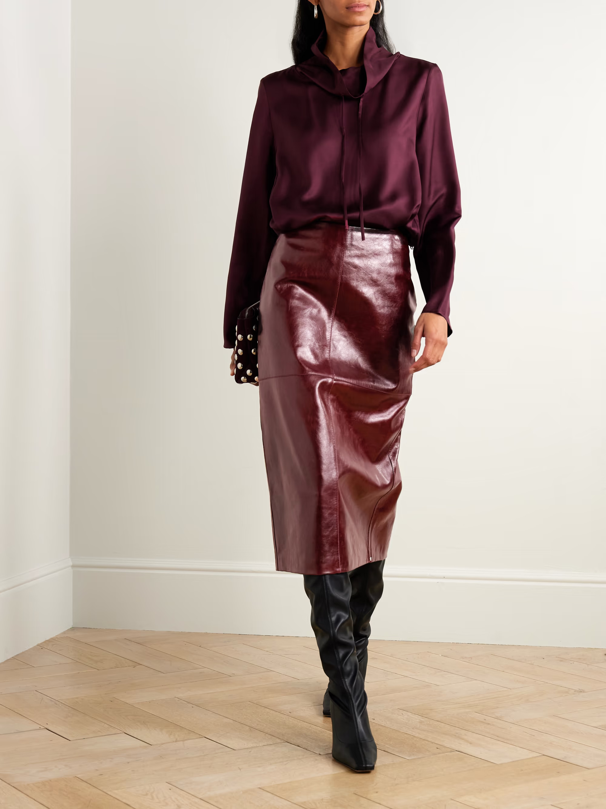 Paneled leather midi skirt | NET-A-PORTER (US)