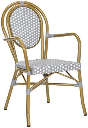 SAFAVIEH Outdoor - Rosen Bistro Arm Chair Set of 2 - Grey & White - Faux Wicker & Aluminum Frame ... | Amazon (US)