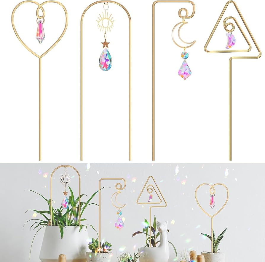 WellSign Small Trellis for Potted Plants Indoor with Colorful Crystal Sun Catcher, 14.17 Inch Met... | Amazon (US)