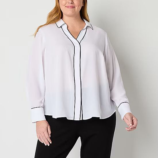 Liz Claiborne Plus Adaptive Womens Long Sleeve Easy-on + Easy-off Blouse | JCPenney