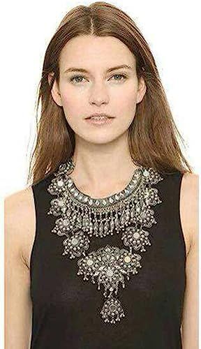 Zhenhui Statement Necklace for Women - Fashion Silver Long Bohemian Indian Jewelry Oxidized Chunk... | Amazon (US)