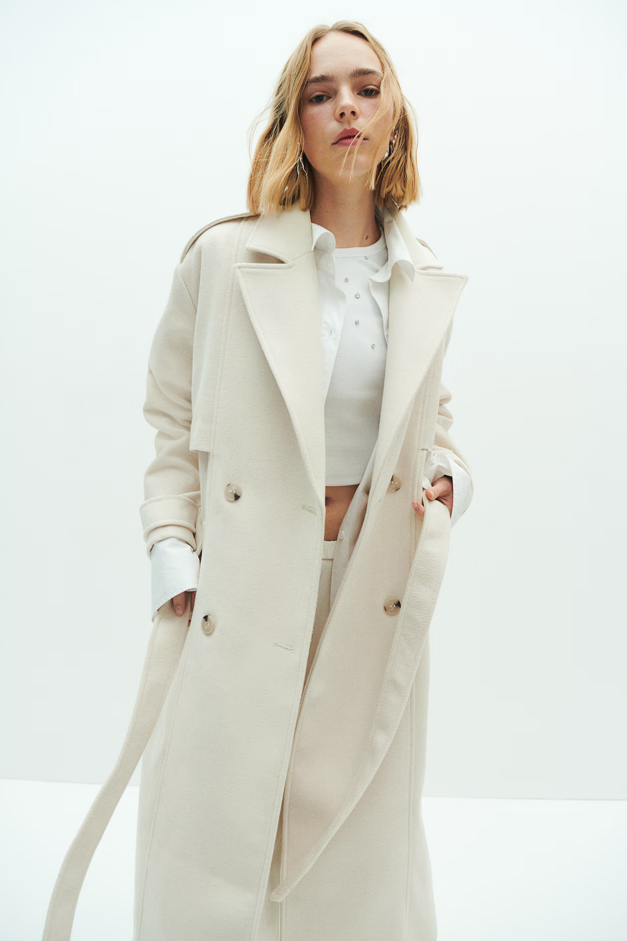 Brushed-Finish Twill Trench Coat - Cream - Ladies | H&M US | H&M (US + CA)