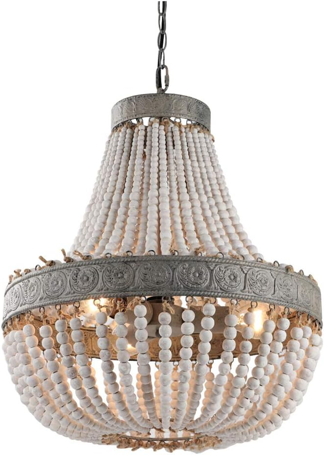 Newrays Farmhouse Wood Bead Chandelier Pendant 3 Lights Gray White Finishing Bohemian Boho Beachy... | Amazon (US)