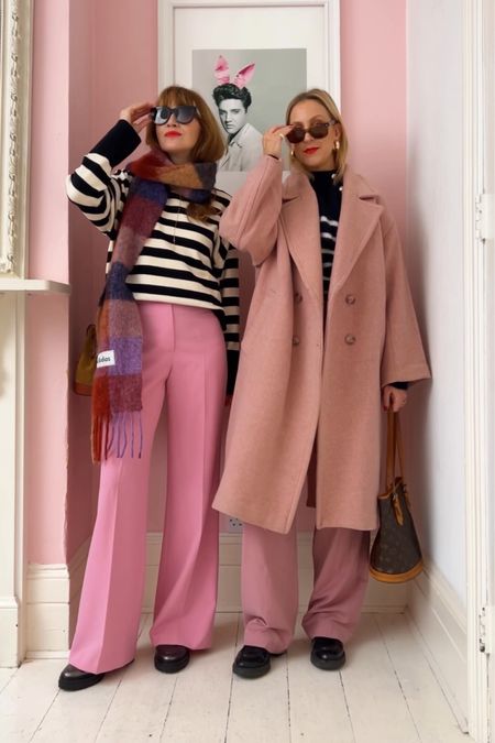Pink coat and wide leg trousers with navy and white stripe jumpers. Acne Studio check scarf 

#LTKSeasonal #LTKfindsunder100 #LTKfindsunder50