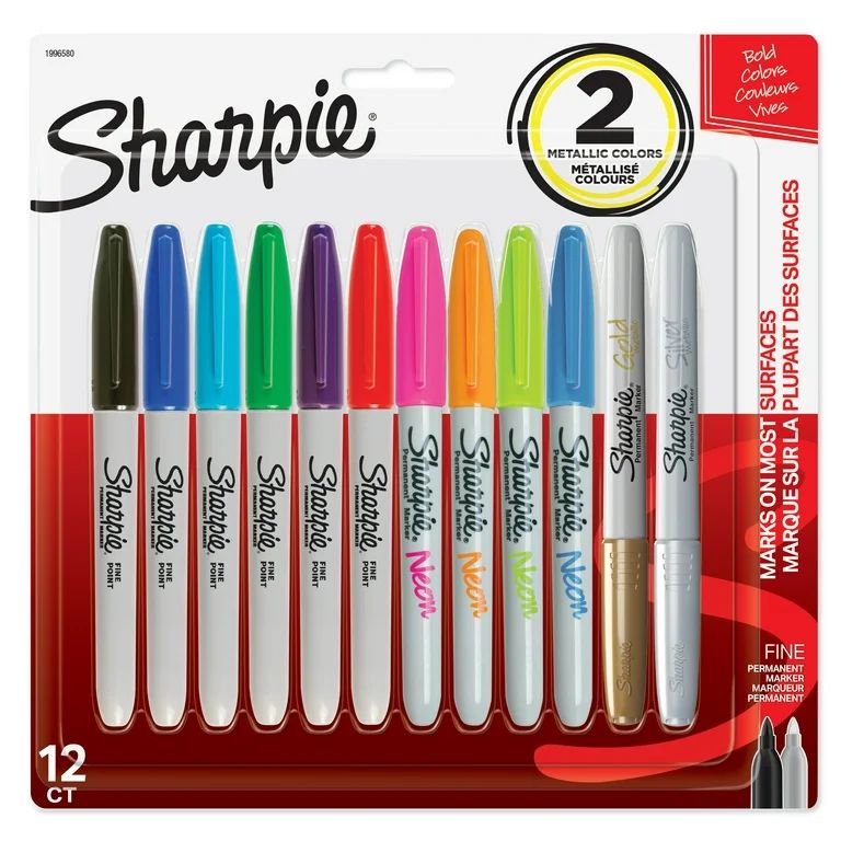 Sharpie Permanent Markers, Fine Point, Assorted Bold Colors, 12 Count - Walmart.com | Walmart (US)