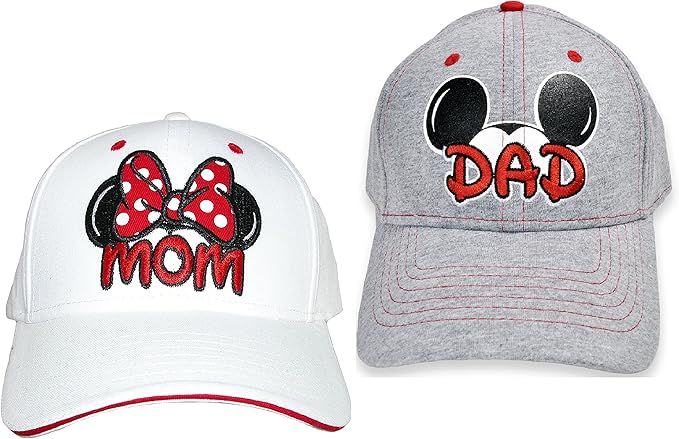 Disney Set Mickey & Minnie Hats Baseball Cap Men's Women's 2 Pack (White MOM & Grey DAD) | Amazon (US)