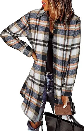 EVALESS Color Block Plaid Shacket Jacket Womens Fall Clothes Fashion Outfits | Amazon (US)