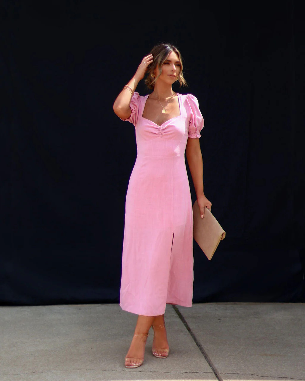 Good Grace Puff Sleeve Side Slit Midi Dress | VICI