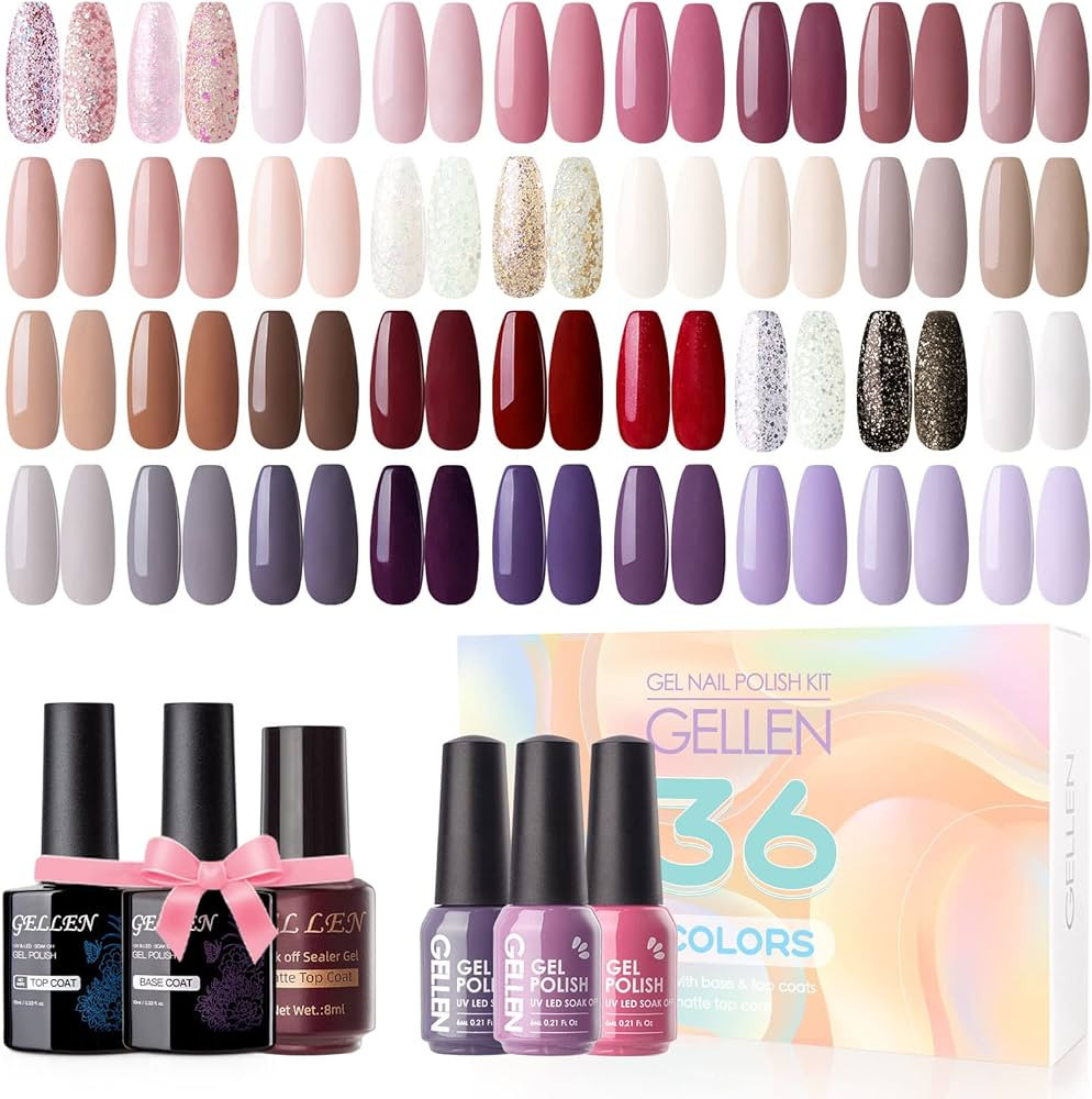 GELLEN Fall Gel Nail Polish Kit - With Glossy/Matte Top&Base Coats 39 Pcs Gel Polish Set, Nude Br... | Amazon (US)