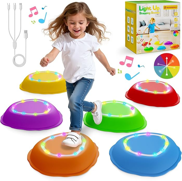 Rechargeable Stepping Stones for Kids, 6pcs Music and Light Up Anti-Slip Balance Sensory Toys for... | Amazon (US)