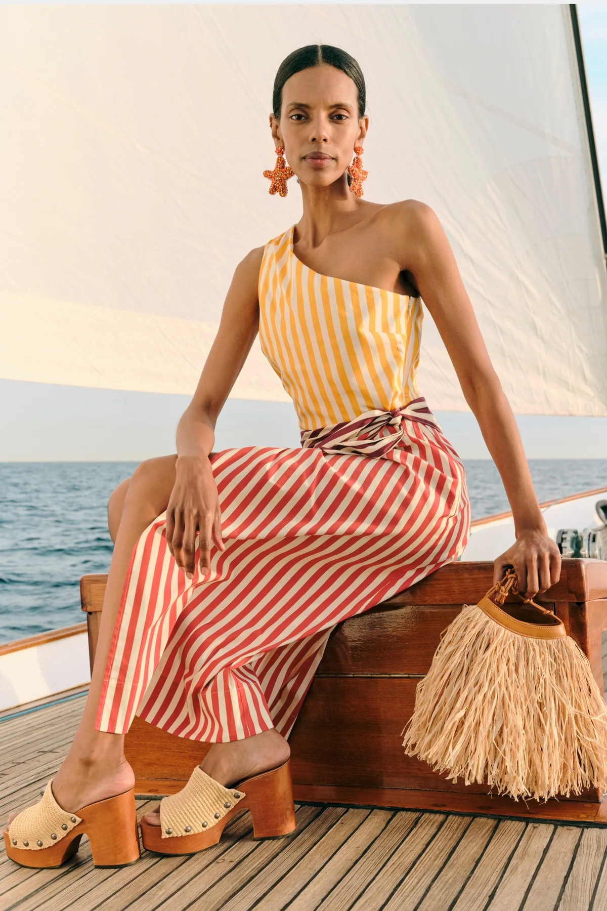 Belem Poplin Midi Dress in Red Stripe Combo | Simon Miller