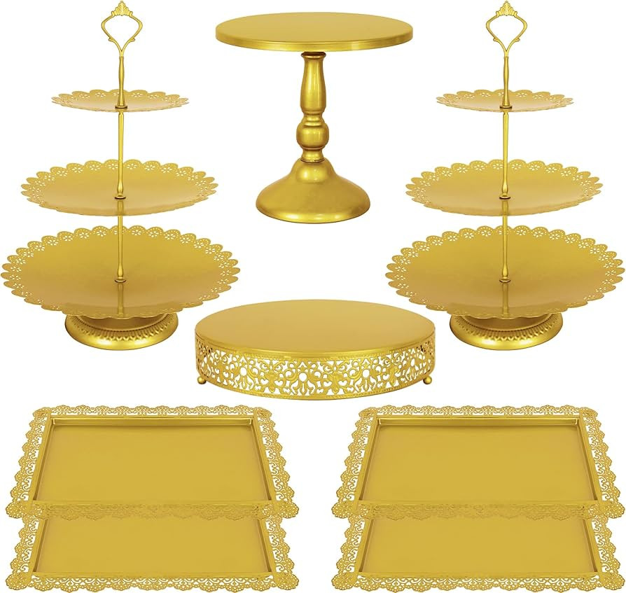Fivenl 8 Pcs Cake Stand Gold Metal Dessert Table Display Set, 3-Tier Cupcake Stand, Cake Display ... | Amazon (US)