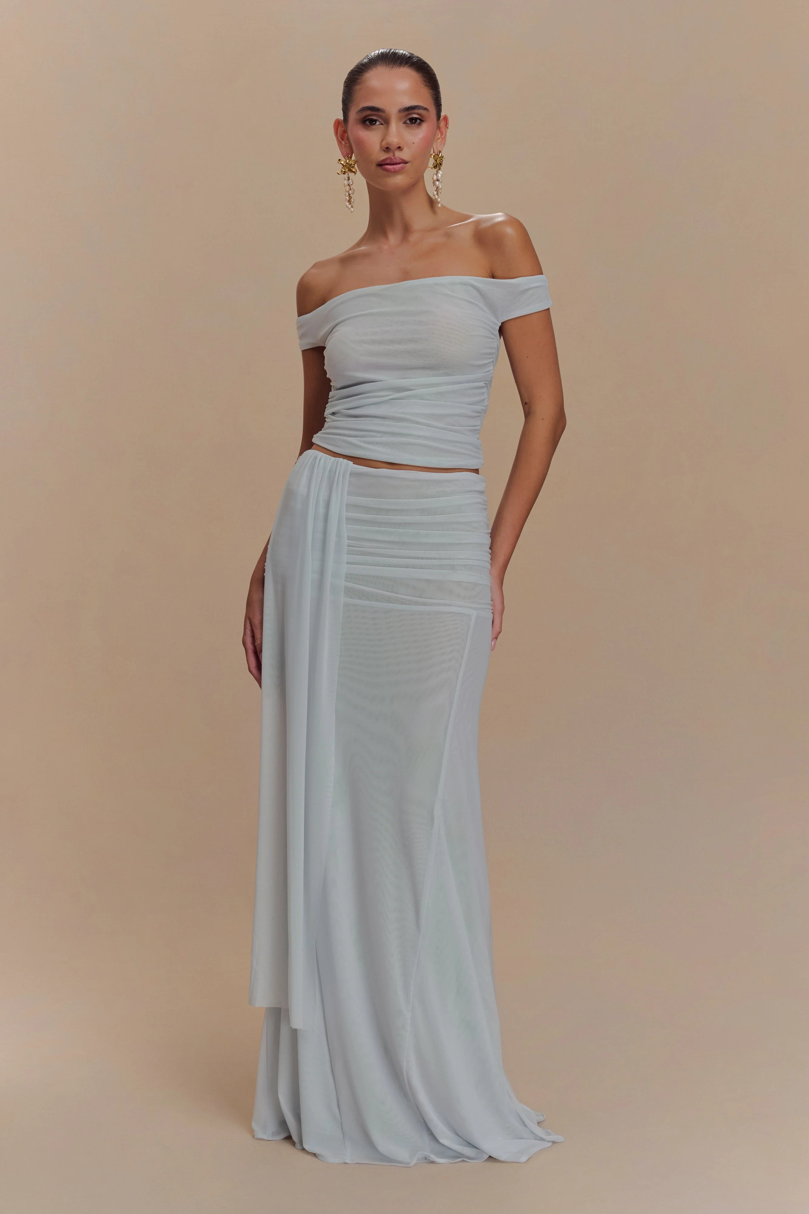 Arna Mesh Maxi Skirt - Pale Blue | Meshki UK