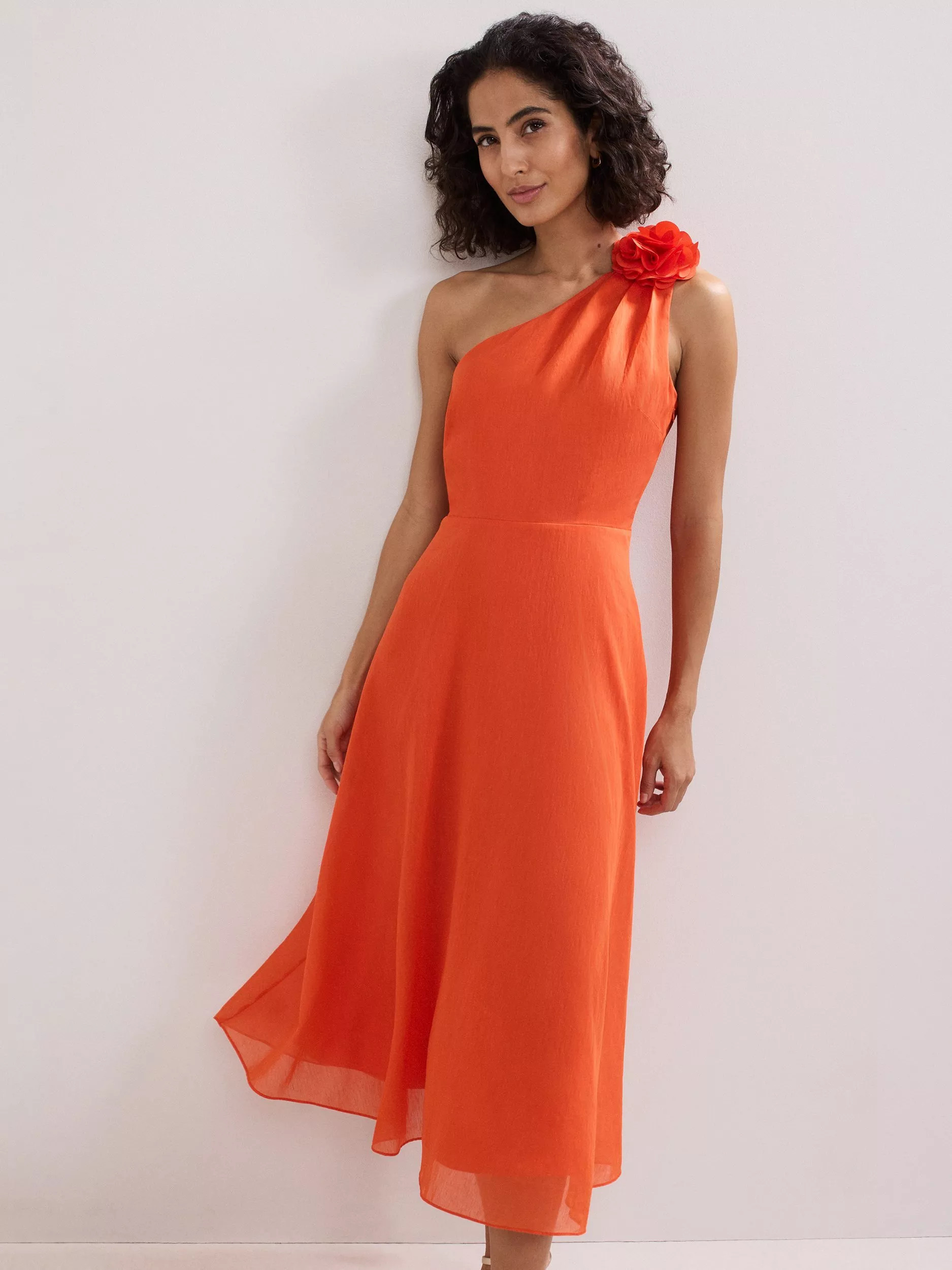 Phase Eight Joseline One Shoulder Midi Dress, Orange | John Lewis (UK)