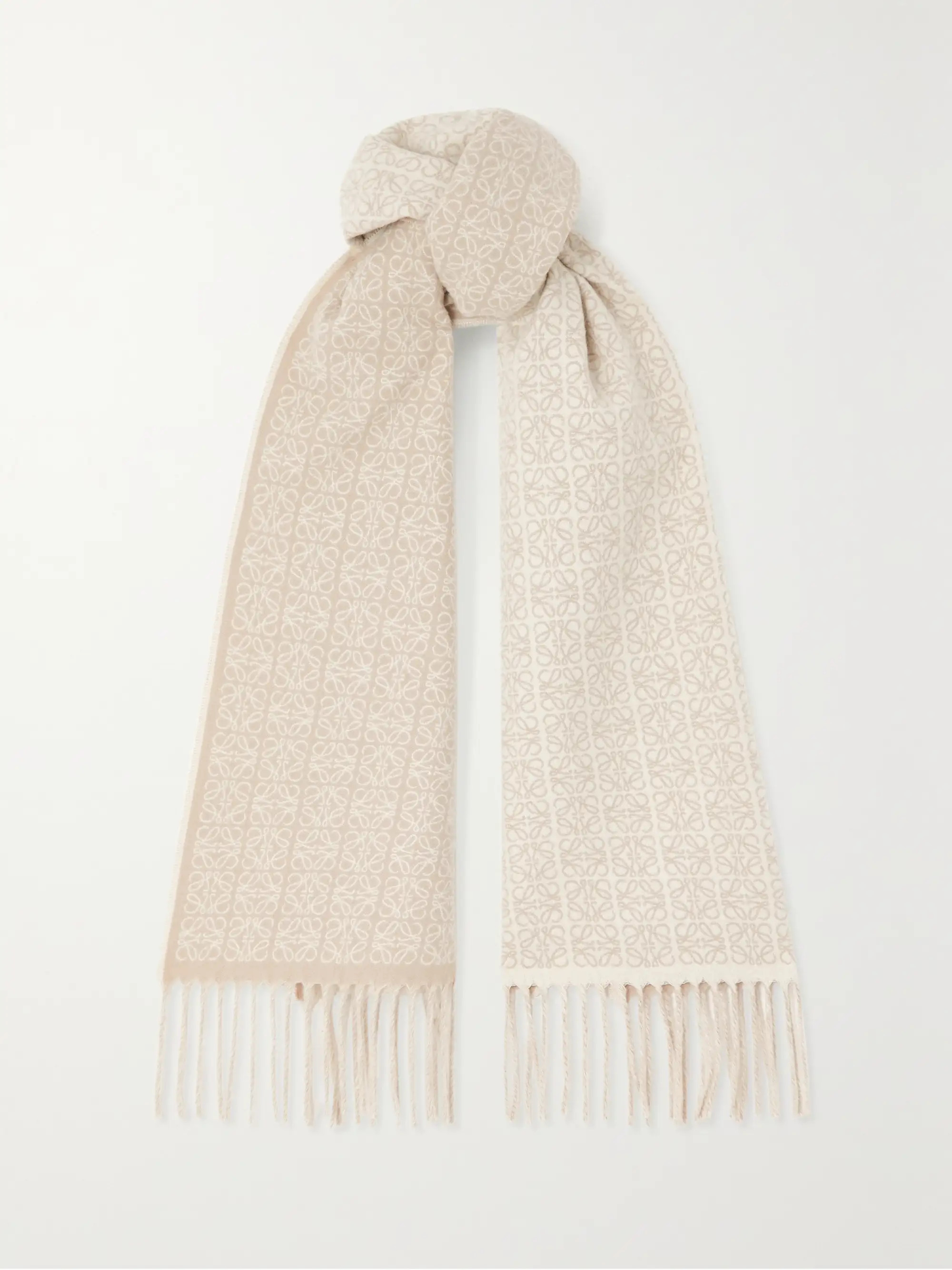 Reversible leather-trimmed jacquard-knit cashmere scarf | NET-A-PORTER (US)