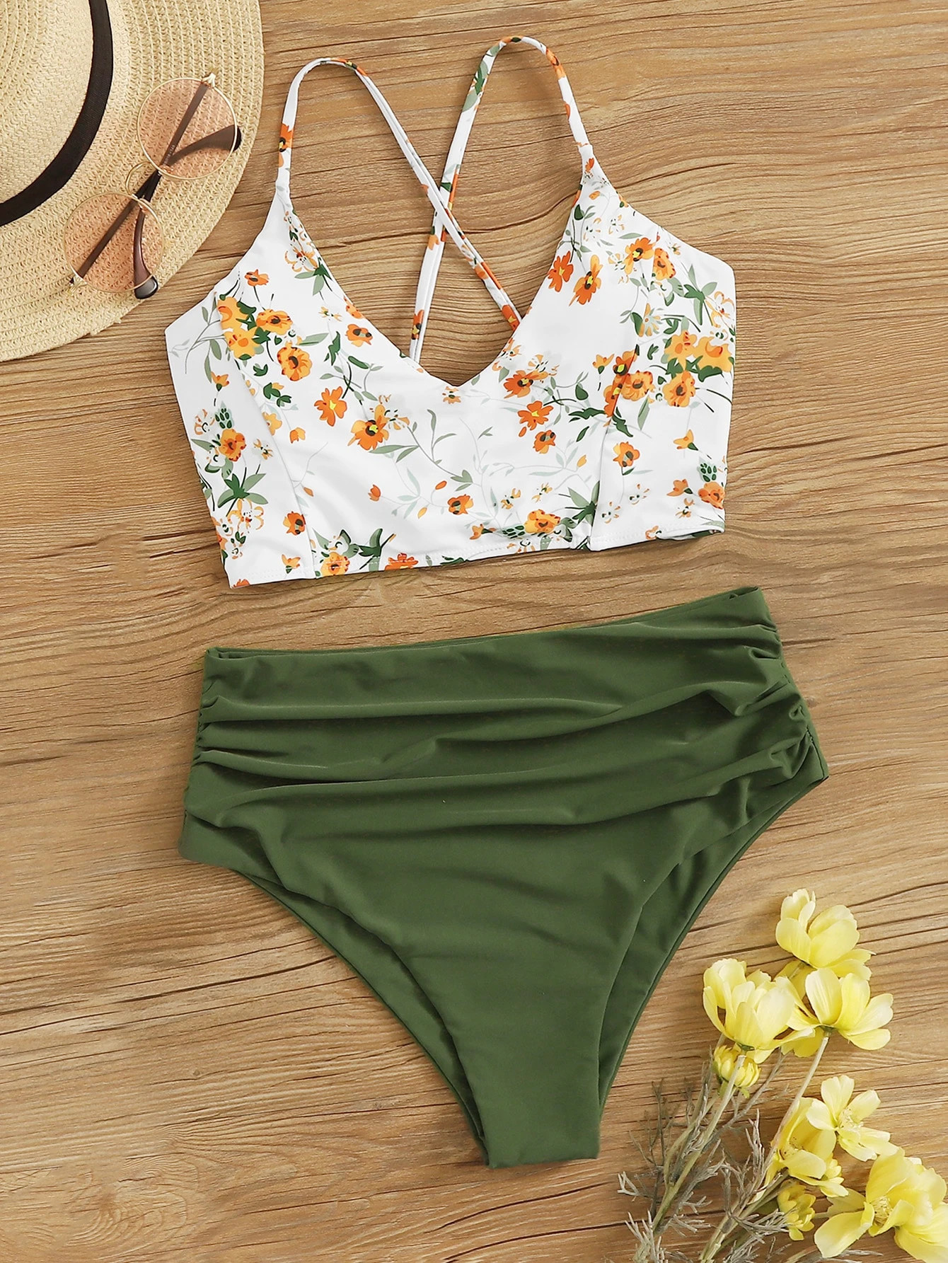 Floral Random Print Lace Up Back Bikini Swimsuit | SHEIN