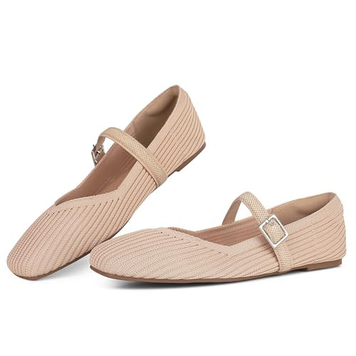 CELNEPHO Nude Flats for Women Square Toe Ballet Flats Shoes Comfortable Dressy Knit Flats for Women Arch Support Slip On Washable Casual Office Shoes | Amazon (US)