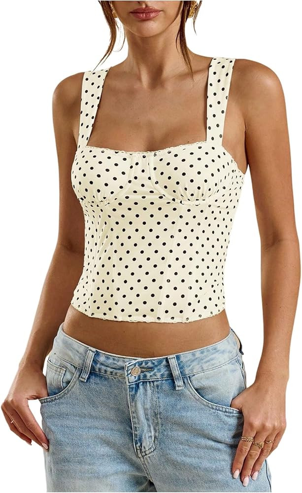 SOLY HUX Women's Polka Dots Corset Tops Y2k Sleeveless Bustier Going Out Crop Tank Top | Amazon (US)