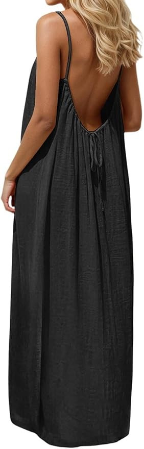 LOVESHOOT Backless Cami Dress for Women Summer 2026 Casual Sleeveless Solid Maxi Dresses Loose Fl... | Amazon (US)