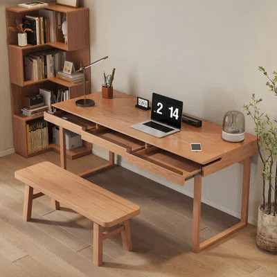Brown Rectangular Solid Wood with 3 drawers writing desk | Wayfair North America