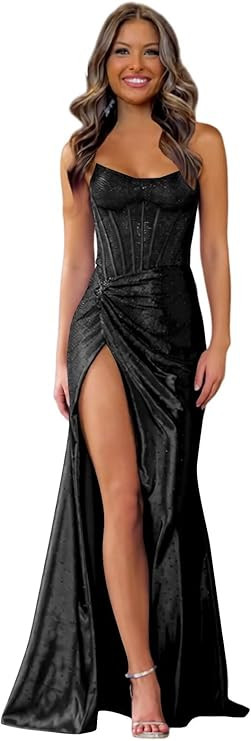 Strapless Sequin Prom Dresses Long for Women with Slit Mermaid Party Evening Dresses | Amazon (US)