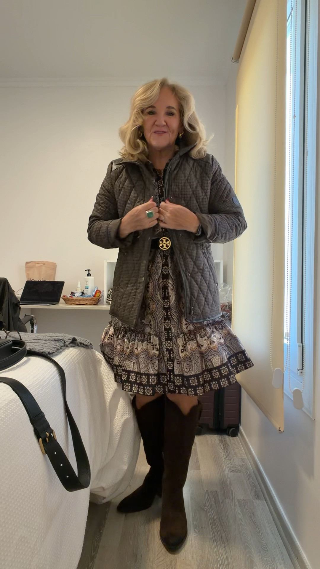 Dress size down to a 6
Jacket size medium not much room to layer underneath so size up if needed 
Boots size up 1/2 size 

Dress fall dress work outfit

#LTKOver40 #LTKootd #LTKSaleAlert
