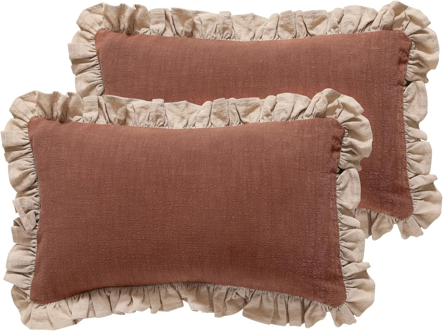 patdrea Brown Tan Shabby Chic Throw Pillow Covers 12x20 Set of 2,Farmhouse Linen Pillow Covers wi... | Amazon (US)