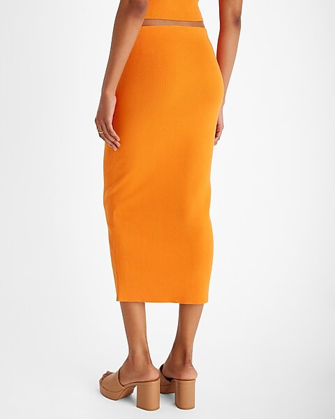 Mid Rise Ribbed Midi Sweater Skirt | Express