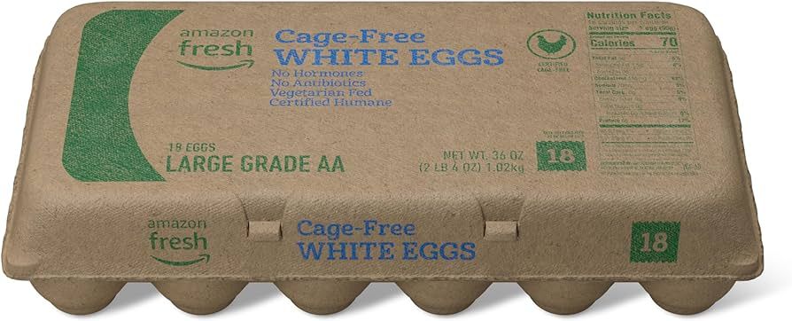 Amazon Fresh, Cage Free, Large White Eggs, Grade AA, 18 Count (Previously Happy Belly, Packaging ... | Amazon (US)