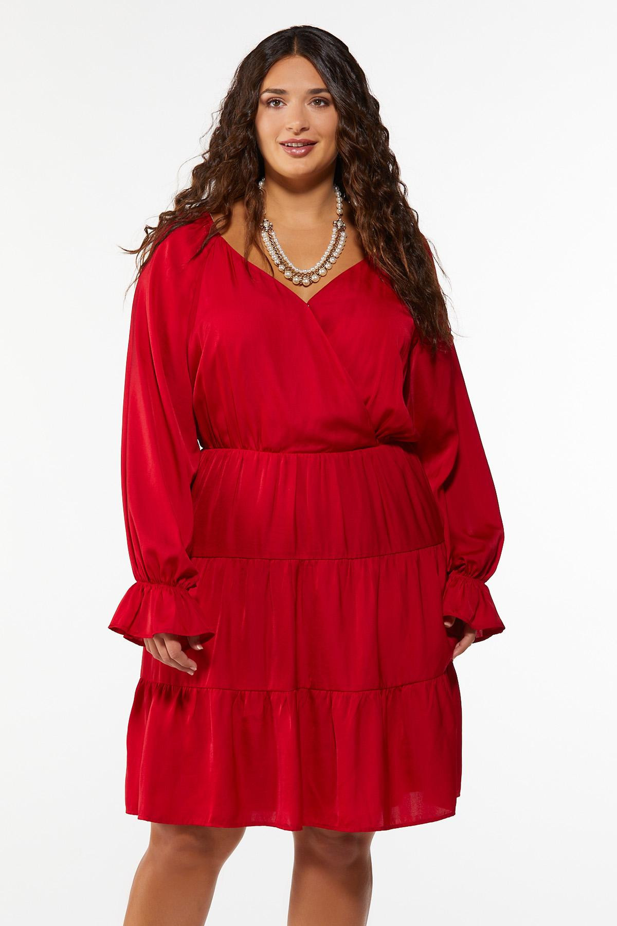 Plus Size Satin Tiered Ruffle Dress | Cato Fashions