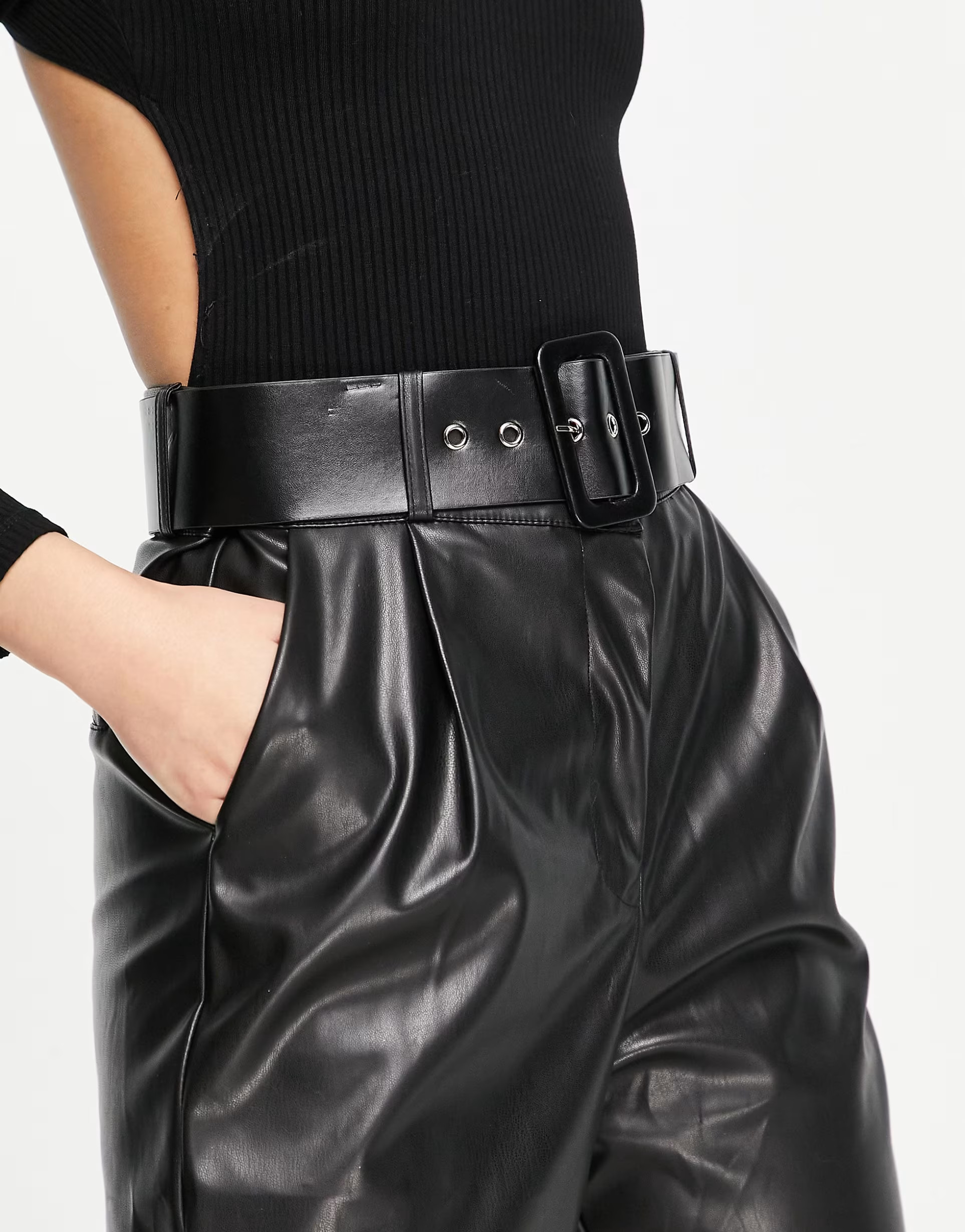 Style Cheat belted PU trouser in black | ASOS (Global)