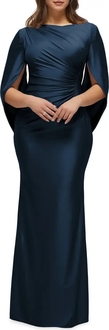 Cape Sleeve Satin Gown | Nordstrom