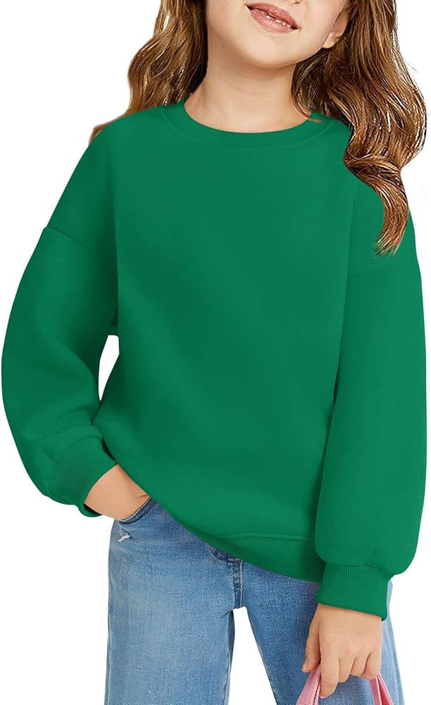 Haloumoning Girls Oversized Crewneck Sweatshirts Kids Fashion Fleece Drop Shoulder Pullover 5-14 ... | Amazon (US)