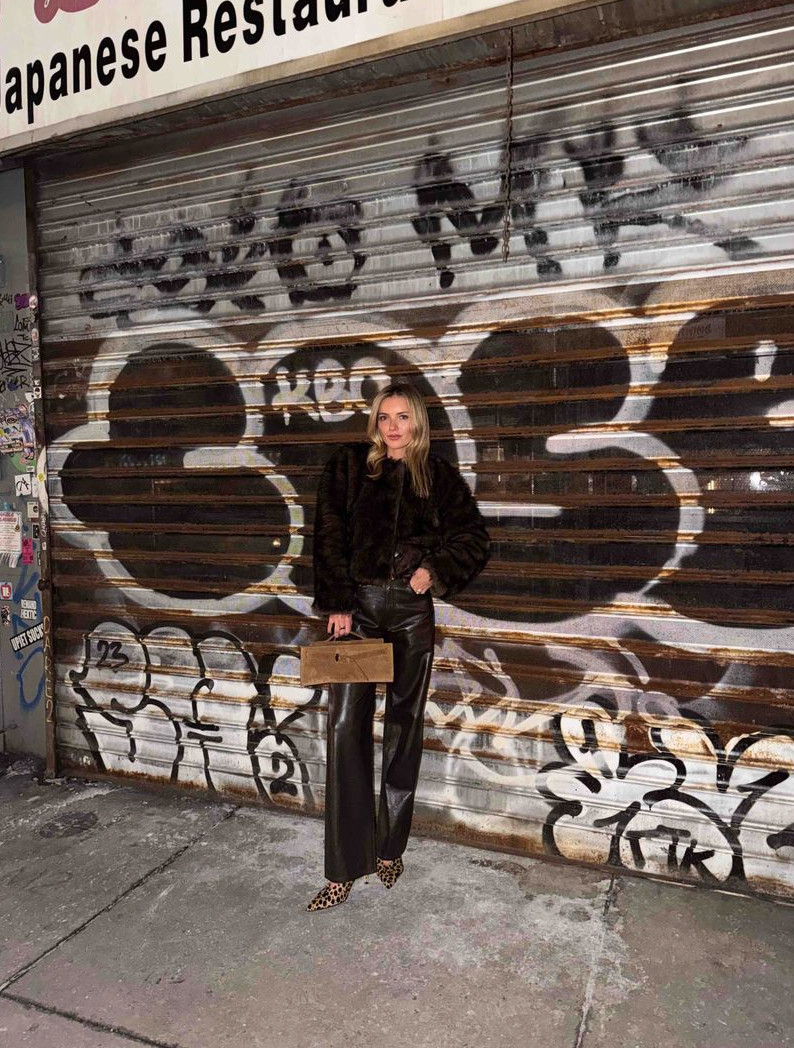 Chocolate on chocolate ootd 🤎 Leather trousers + the coziest fur coat, finished with a pop of leopard. 

 #LTKNYFW #LTKgrwm #LTKootd