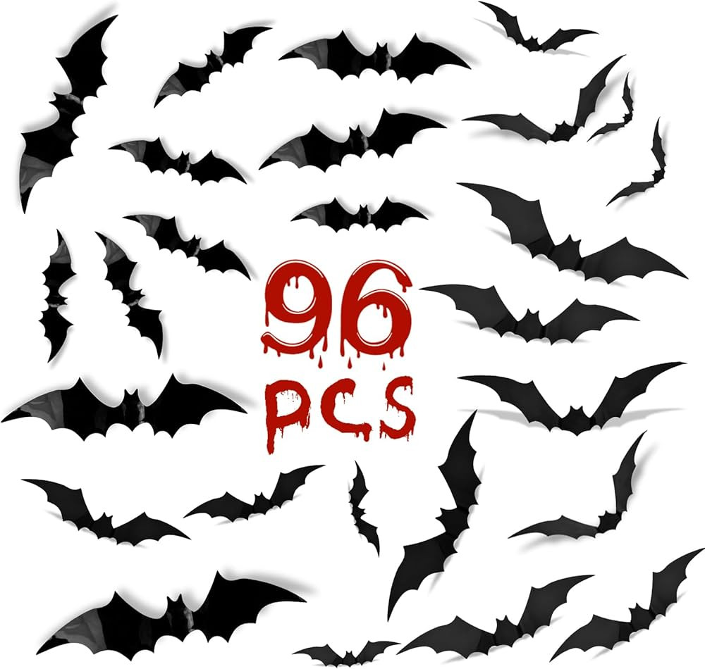 Halloween Decorations 3D Bats 96 Pcs, Halloween Decorations Outdoor Indoor, Halloween Decor Wall Dec | Amazon (US)