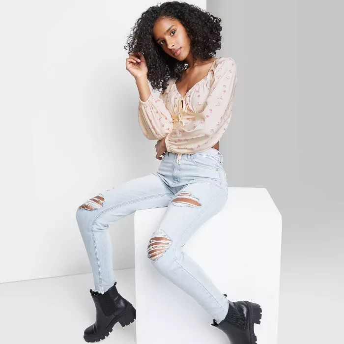 Women's Puff Long Sleeve Sweetheart Milkmaid Cropped Top - Wild Fable™ | Target