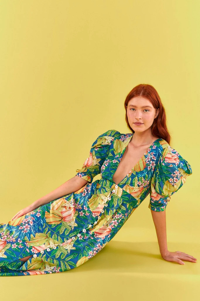 Star Fruit Puff Sleeve Midi Dress | FarmRio (US)