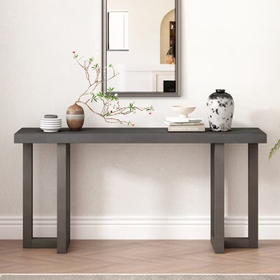 GDFStudio Rex 63”Geometric Design Console Table with Solid Pine Legs, Gray | Target
