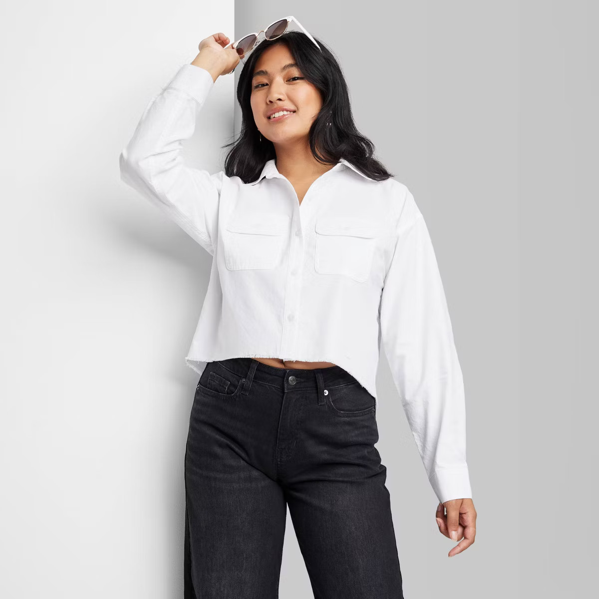 Women's Long Sleeve Cropped Button-Down Shirt - Wild Fable™ | Target