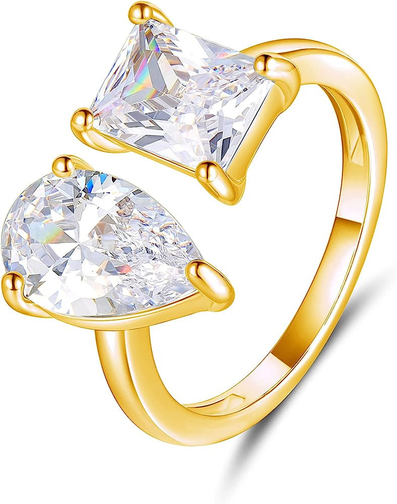 OPOMOMO Adjustable Stretchy Eternity Ring,14K Gold Plated Pear / Square Cubic Zirconia Open Weddi... | Amazon (US)