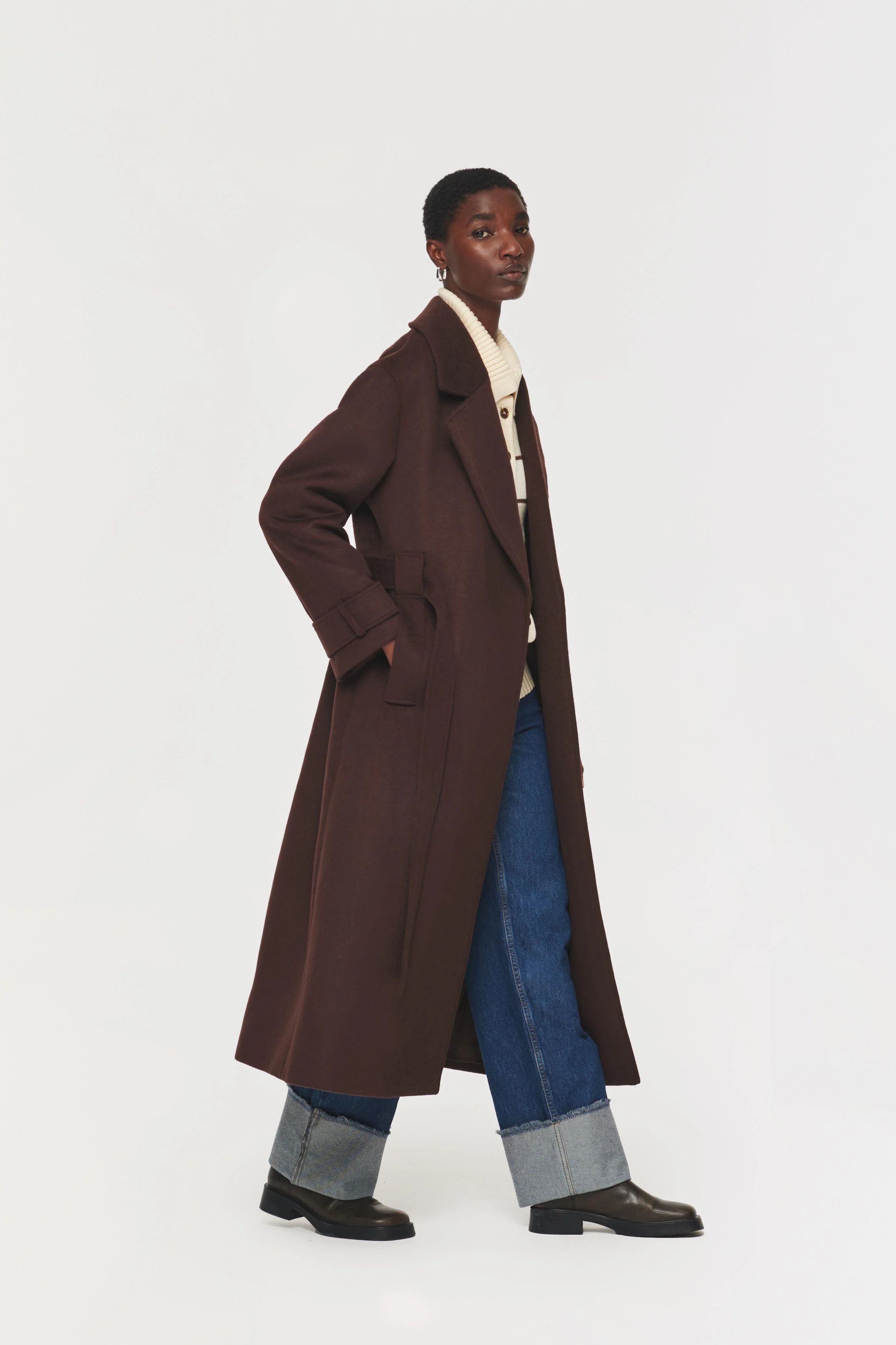 George | Wrap Wool Coat in Chocolate | ALIGNE | ALIGNE USA