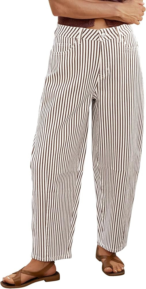 luvamia Barrel Jeans for Women Trendy Baggy Wide Leg Striped High Waisted Cropped Casual Pinstrip... | Amazon (US)