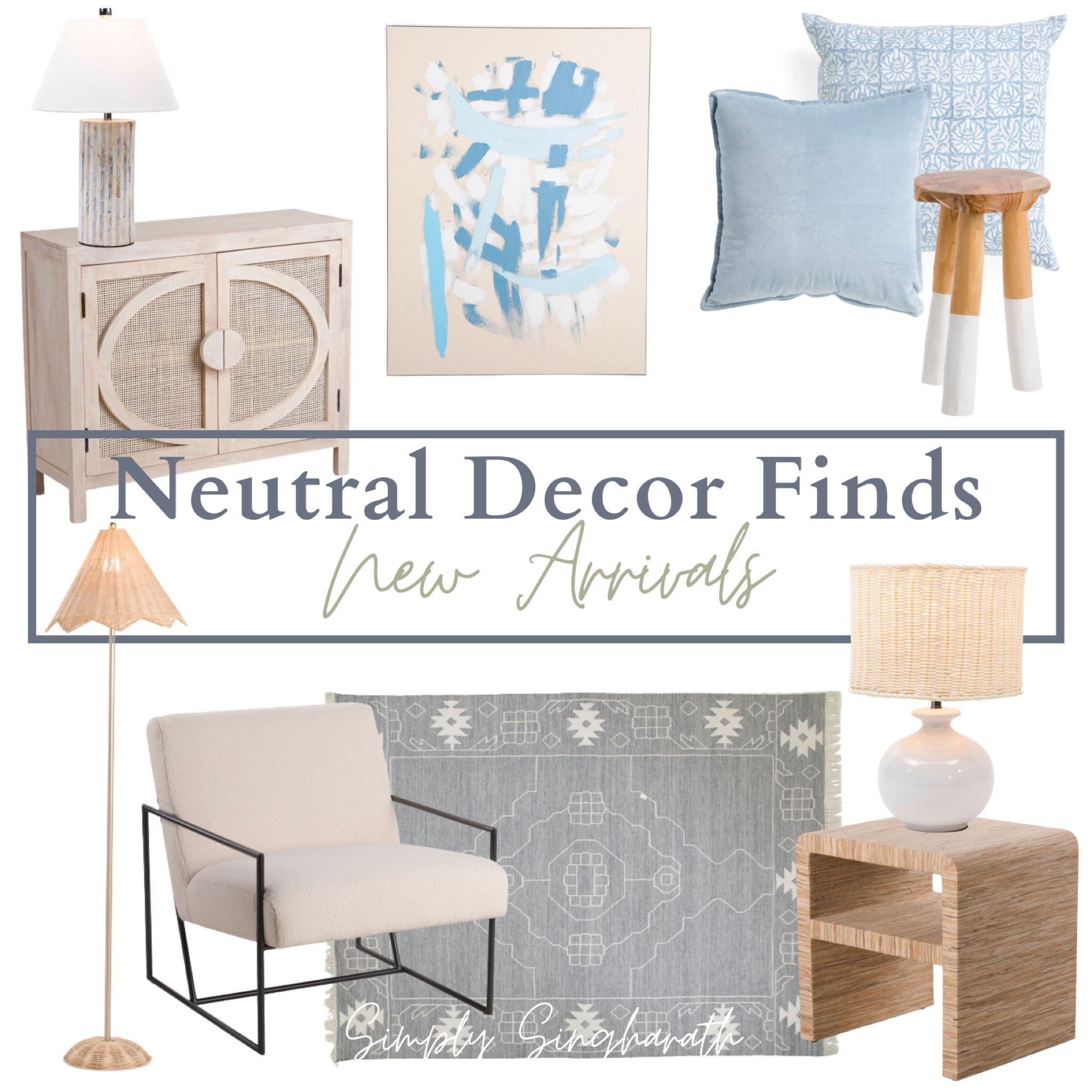 Neutral decor finds, new arrivals from TJ Maxx. 

Lamps, art, cabinet, throw pillows, Serena and lily dupe, arm chair, gray rug 

#LTKhome