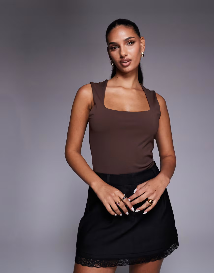 ASOS DESIGN sculpting wide straps tank top in chocolate-Brown | ASOS (Global)